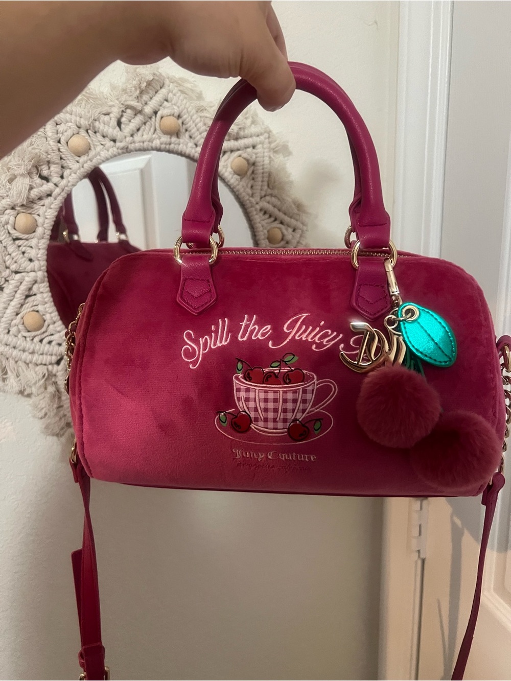 NWOT Juicy Couture Magenta 'Spill the Juicy' Velvet Satchel